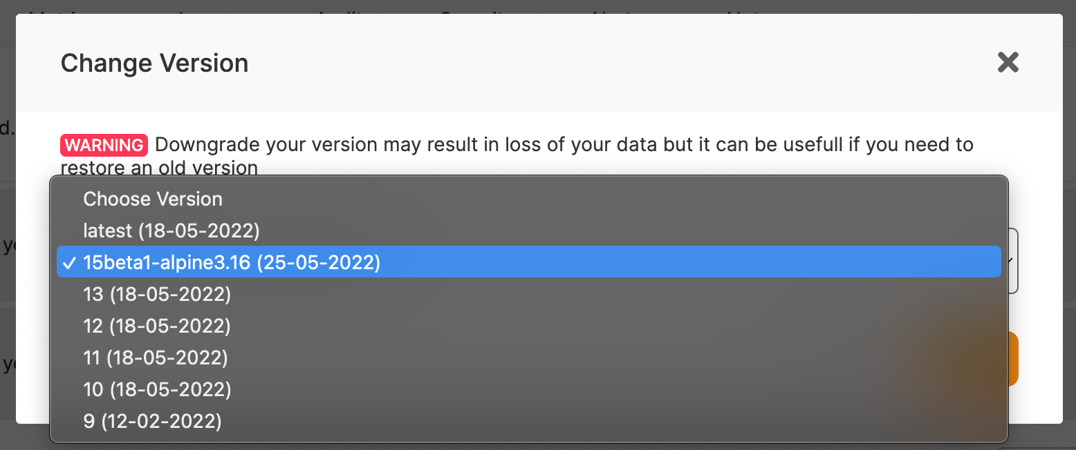 Choose your preferred major version on all open-source managed software!