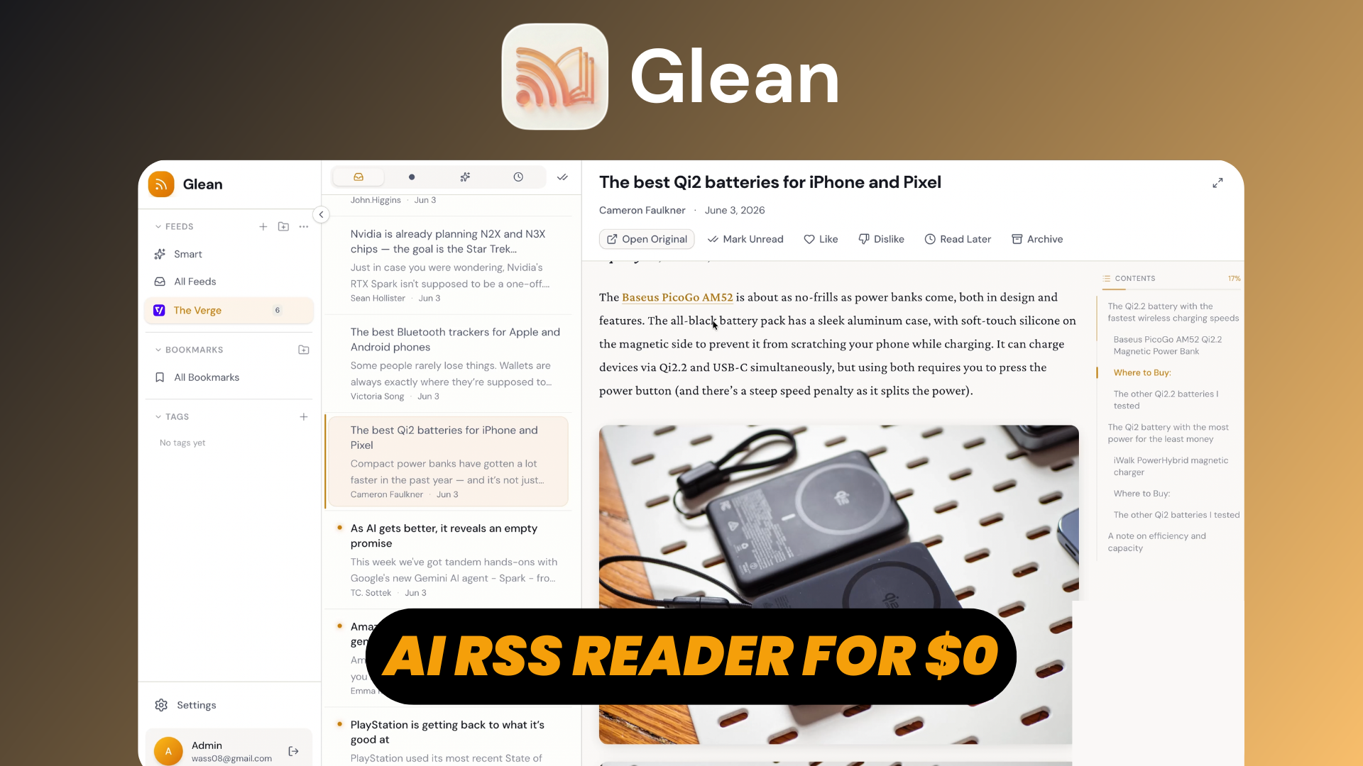 Glean: Free Open Source Self-Hosted RSS Reader with AI Smart Feed