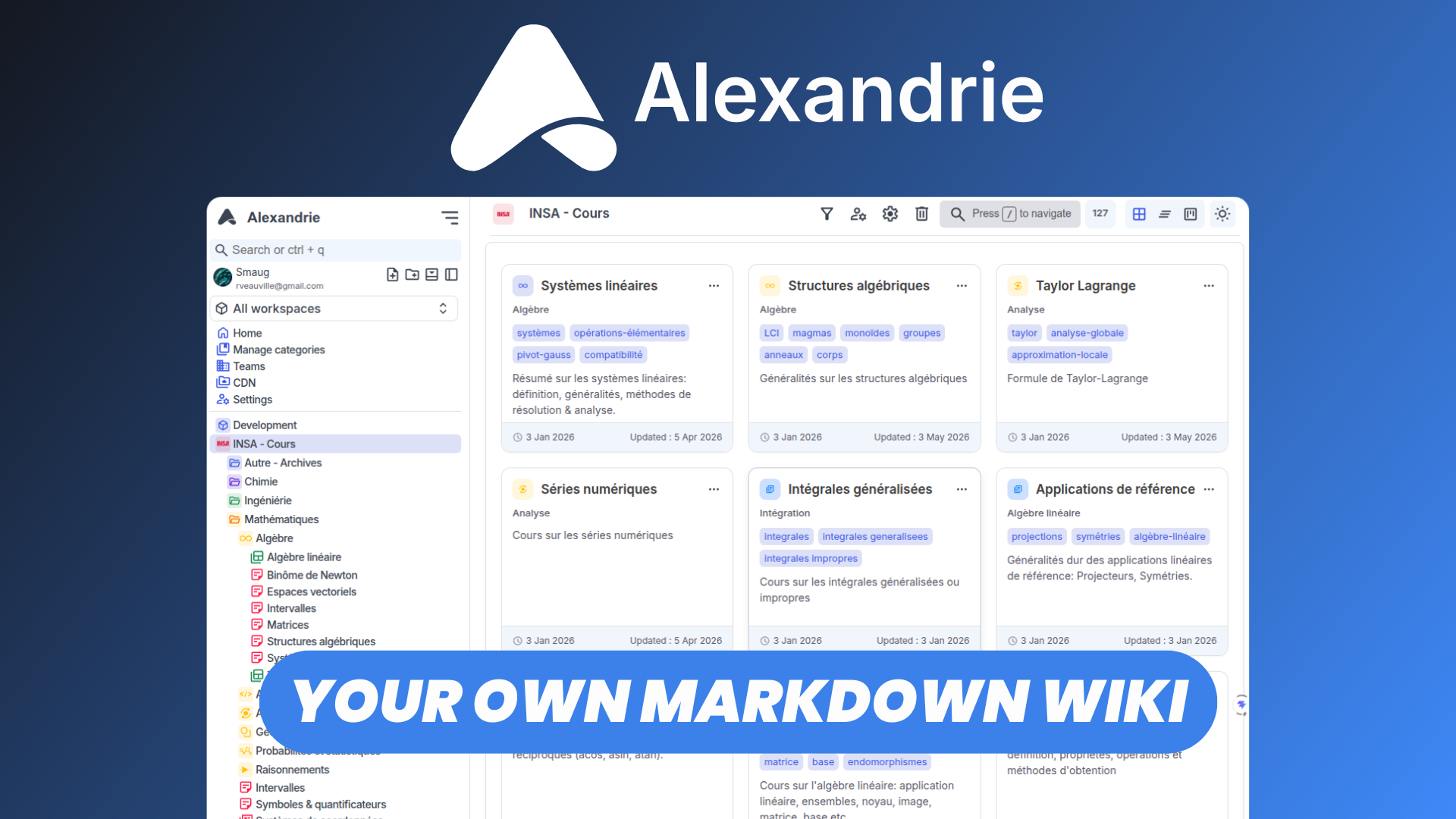 Alexandrie: Free Open Source Markdown Notes App (Notion & Obsidian Alternative)
